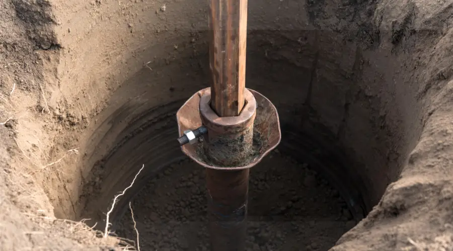 A detailed diagram showing how prestressed concrete piles are installed in soil.